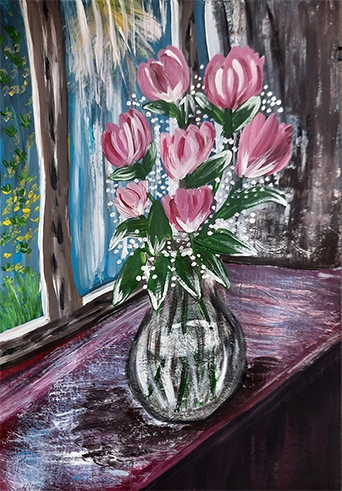 Purple Tulips in the Window